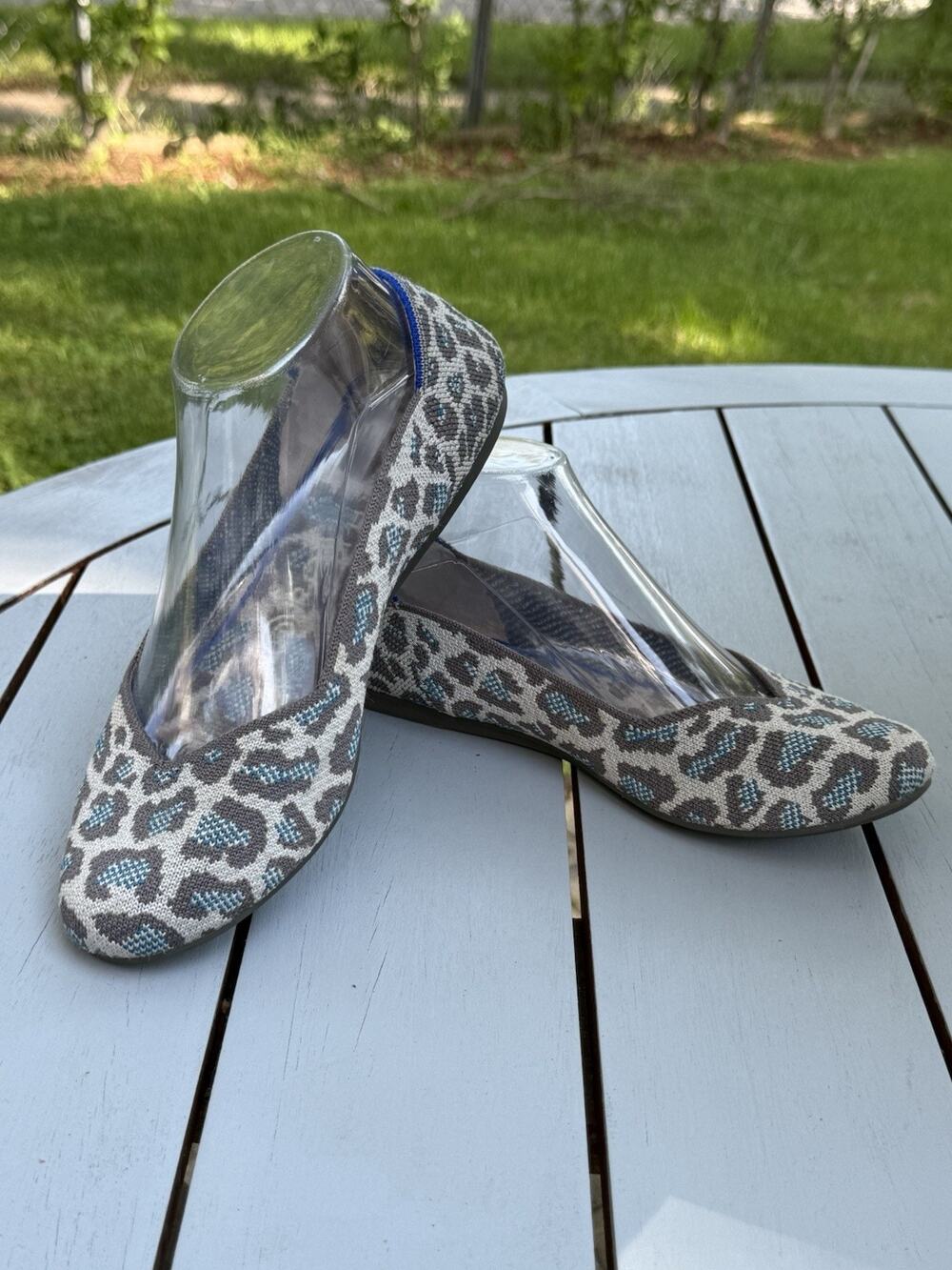 Rothy's The Flat Women’s Spotted Leopard Knit Rounded Toe Ballet Flat Gray 7.5